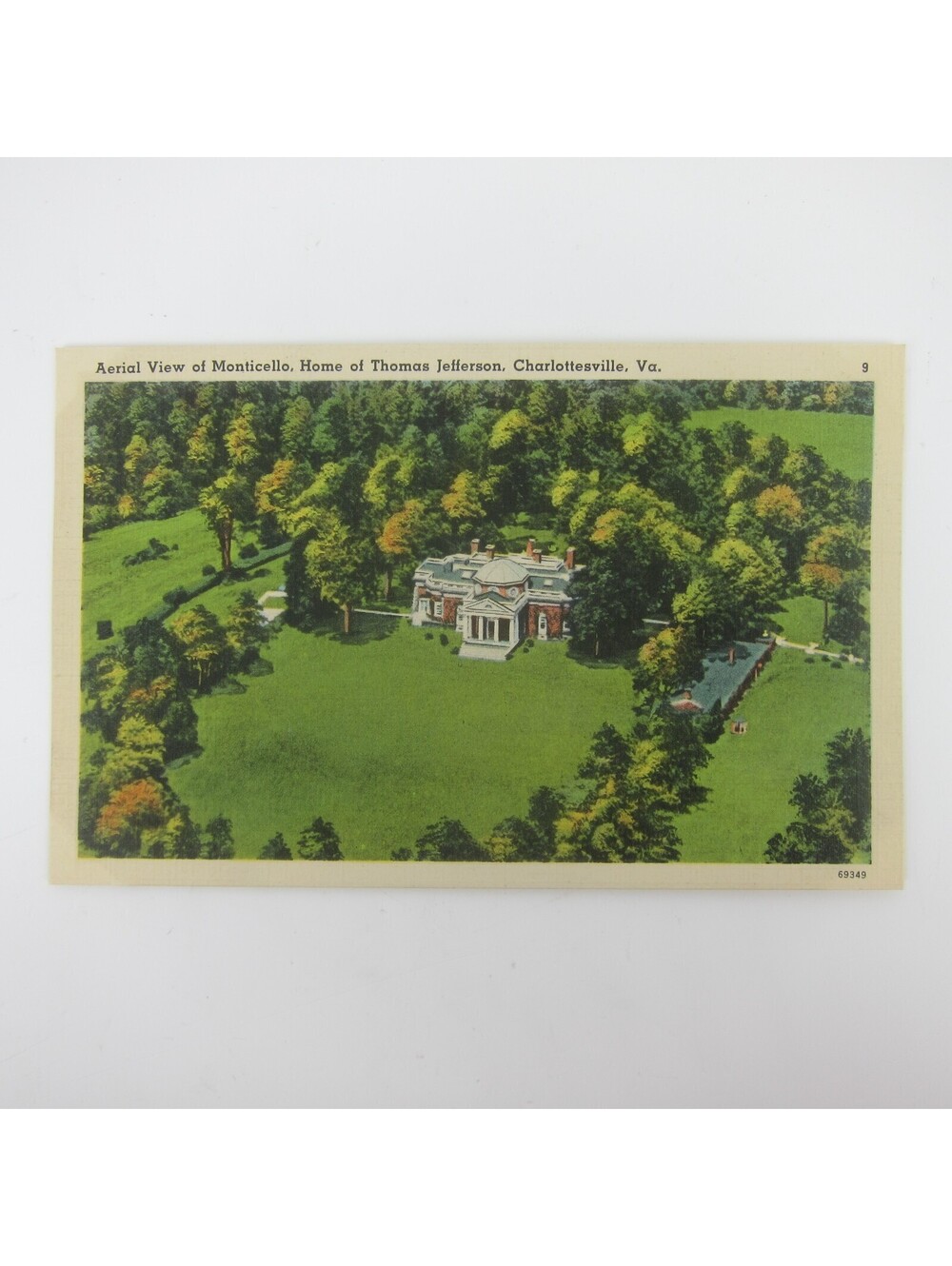 Vintage Linen Postcard Charlottesville Virginia Jefferson Monticello Aerial View